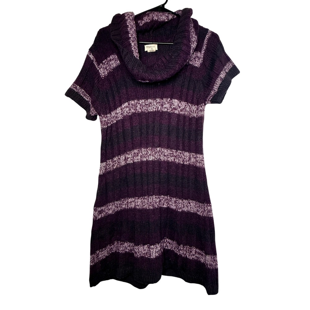 Allison Brittney XL Purple Striped Cowl Neck Sweater Tunic Dress Short Sleeve